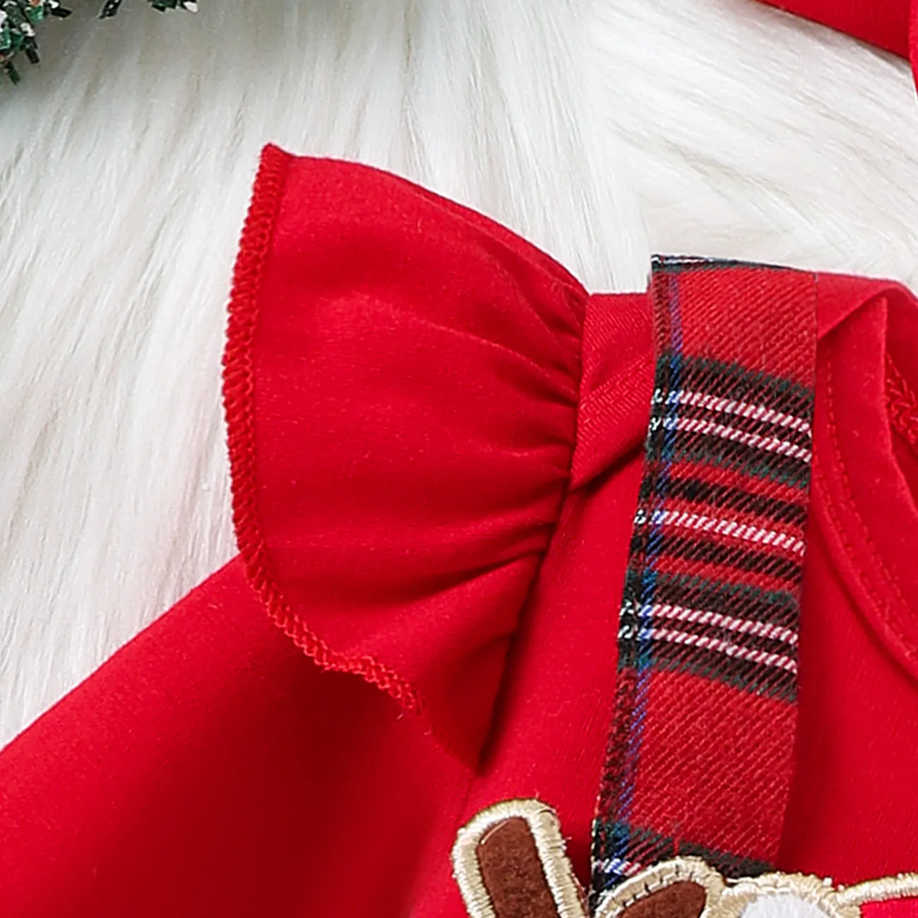 3PCS Baby Girl Christmas Ruffle Edge Top/Dress/ Bowknot Set Red big image 1