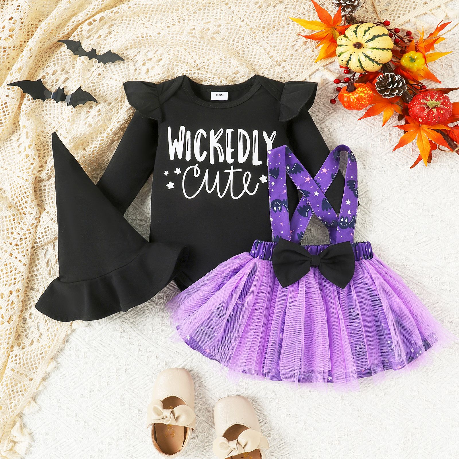 

3PCS Baby Girl Halloween Ruffle Edge Dress Set