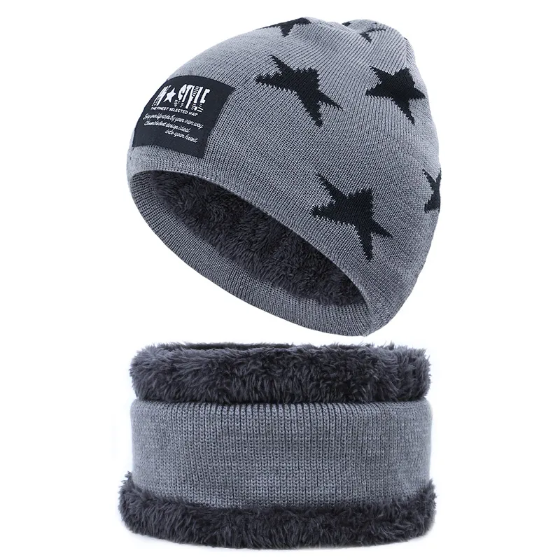 Set aus gestrickter Mütze und Schal aus Fleece mit Sternen für Kleinkinder / Kinder grau big image 1