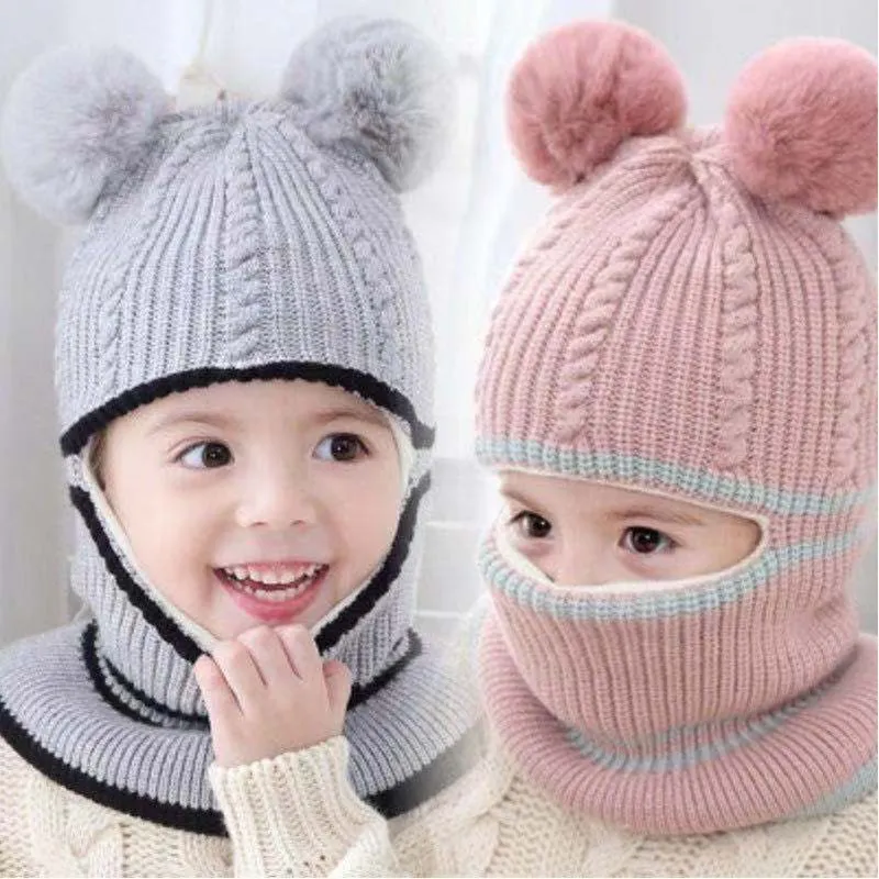Toddler Winter Knitted Woolen Beanie One-piece Hair Ball(Random decorative balls)  image 2