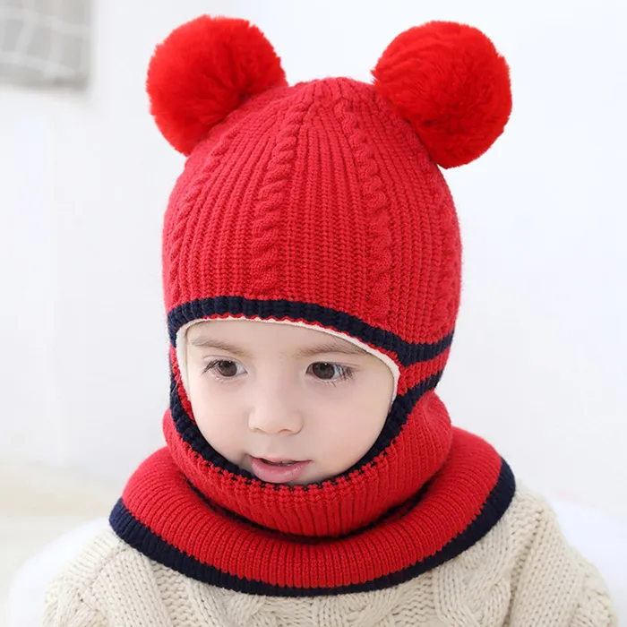 Toddler Winter Knitted Woolen Beanie One-piece Hair Ball(Random decorative balls)