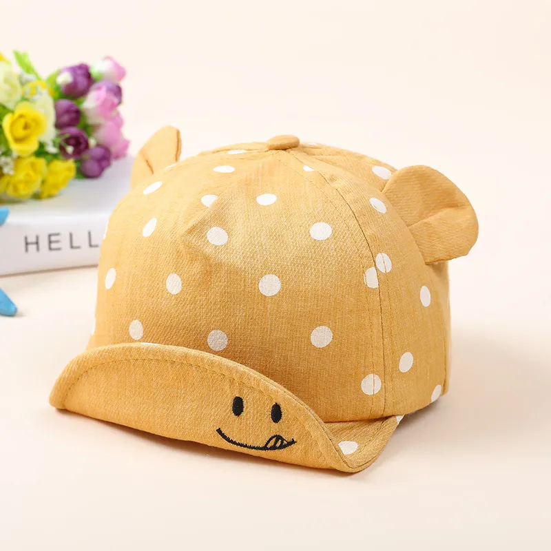 Baby Cartoon Dual Ears Design Polka Dots Baseball Cap Yellow