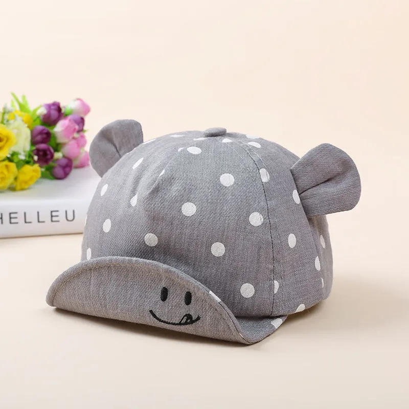 Baby Cartoon Dual Ears Design Polka Dots Baseball Cap Grey