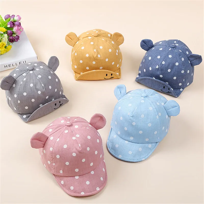 Baby Cartoon Dual Ears Design Polka Dots Baseball Cap