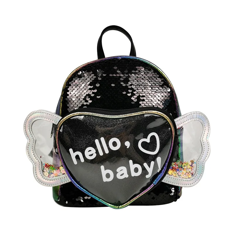 Criança / Kid Letras Coração Padrão Mochila bonito  Preto