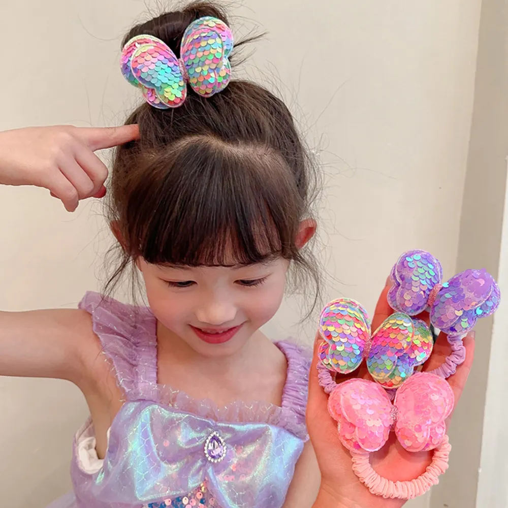 6-pack kids/toddler Sequin Butterfly Hair Accessories Color-A big image 1