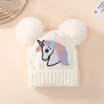 Baby/toddler Unicorn embroidered double ball warm knitted beanie White