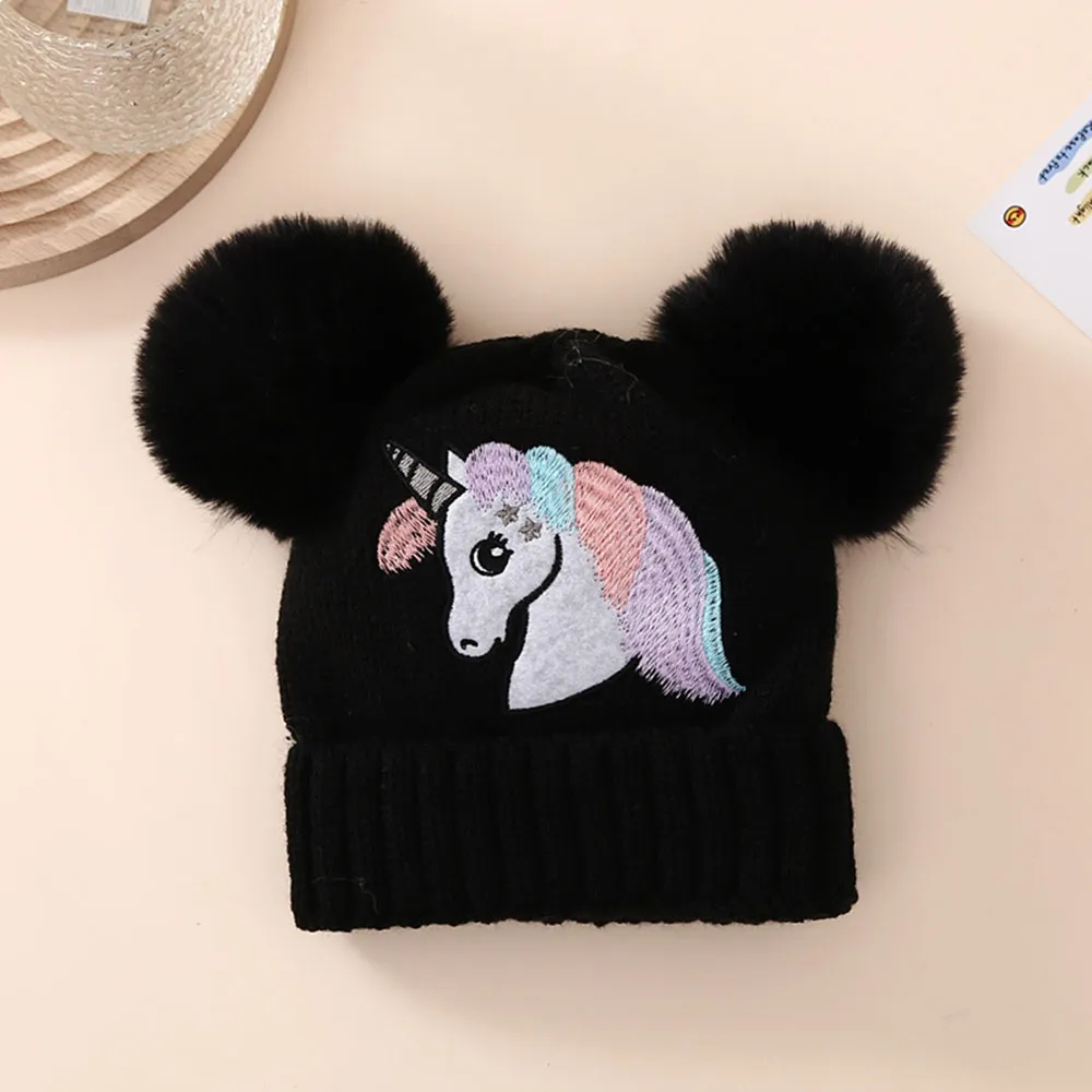 

Baby/toddler Unicorn embroidered double ball warm knitted beanie