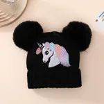 Baby/toddler Unicorn embroidered double ball warm knitted beanie Black