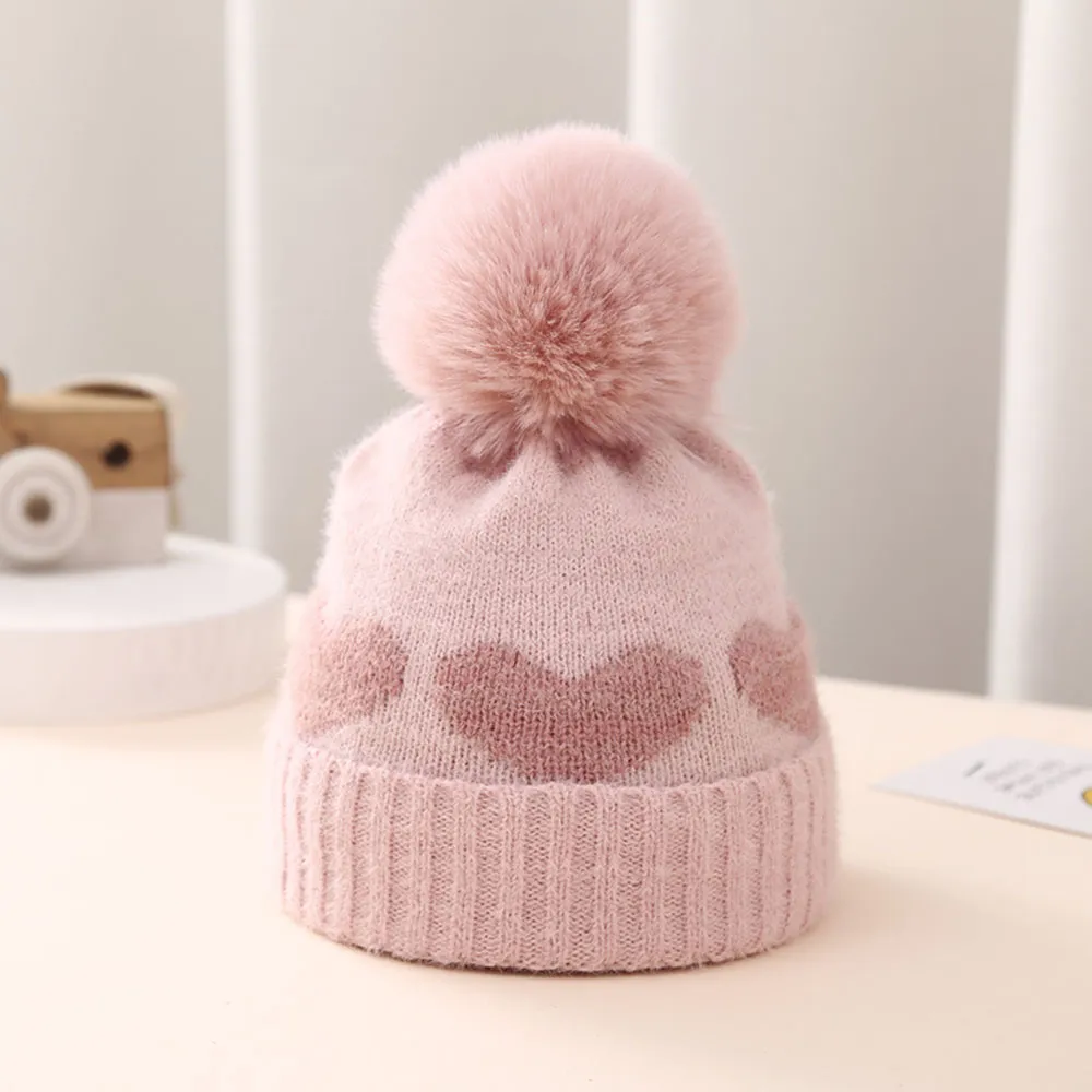 Baby‘s loving knitted thickened warm hat Pink big image 1