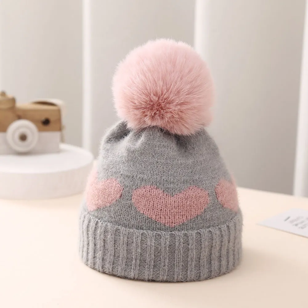 Baby‘s loving knitted thickened warm hat Grey