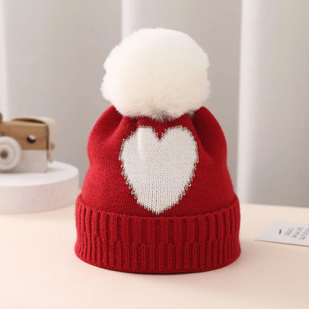 

Baby's heart-shaped thickened warm wool knitted hat