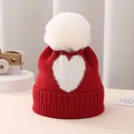 Baby's heart-shaped thickened warm wool knitted hat Red