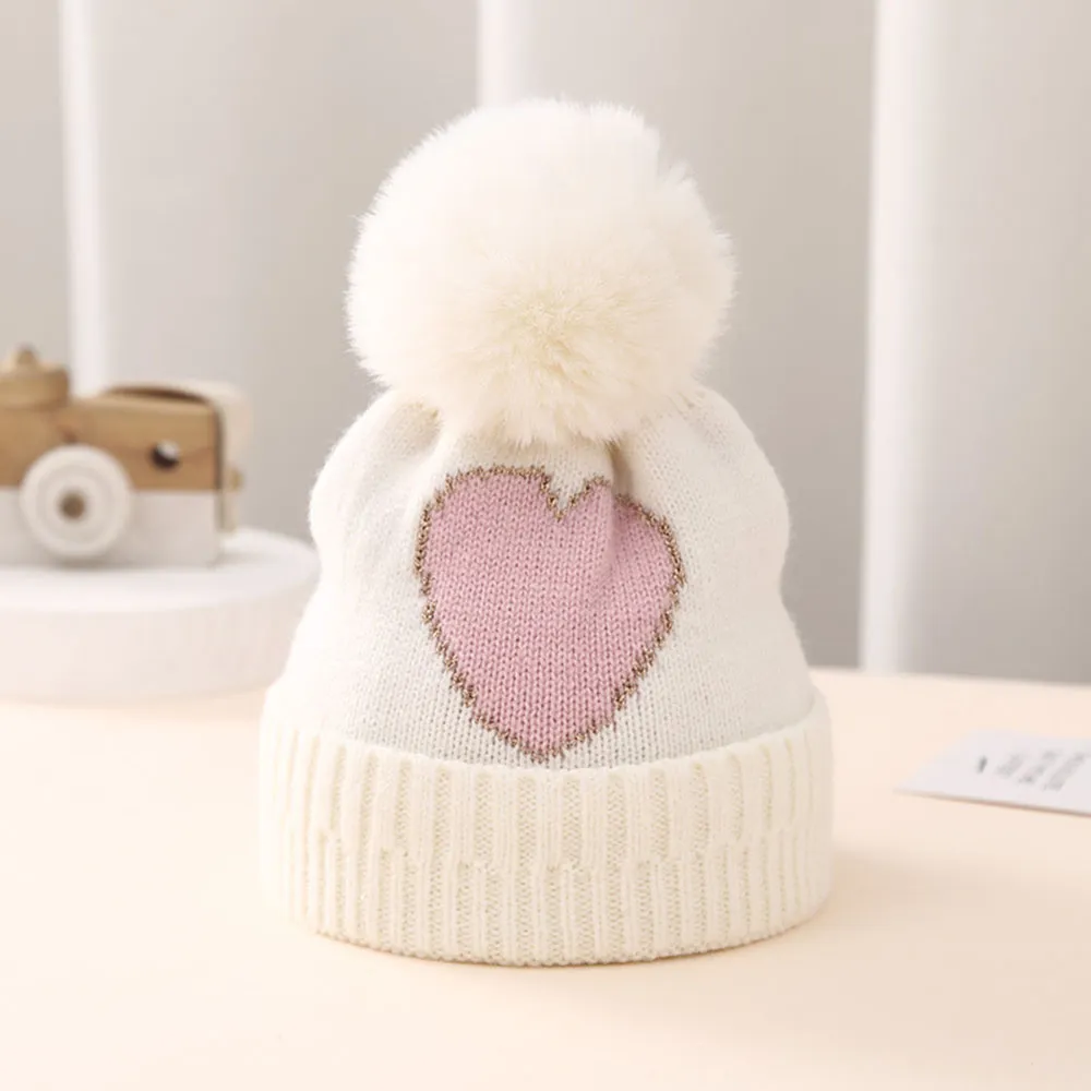 Baby's Heart-shaped Thickened Warm Wool Knitted Hat