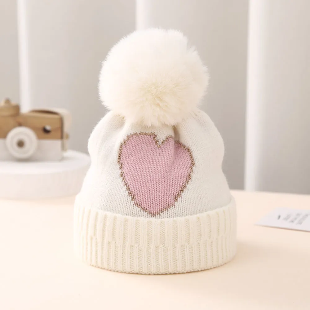 Baby's heart-shaped thickened warm wool knitted hat