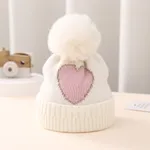 Baby's heart-shaped thickened warm wool knitted hat Creamy White