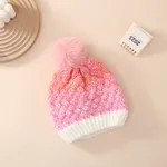 Bloco de cores tricotado elegante e quente chapéu de lã para crianças / crianças  Rosa