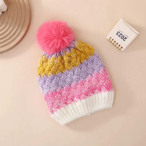 Bloco de cores tricotado elegante e quente chapéu de lã para crianças / crianças 