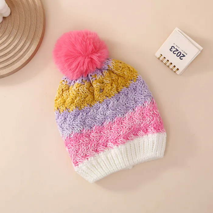 Color block knitted fashionable and warm woolen hat  for Toddler/kids 