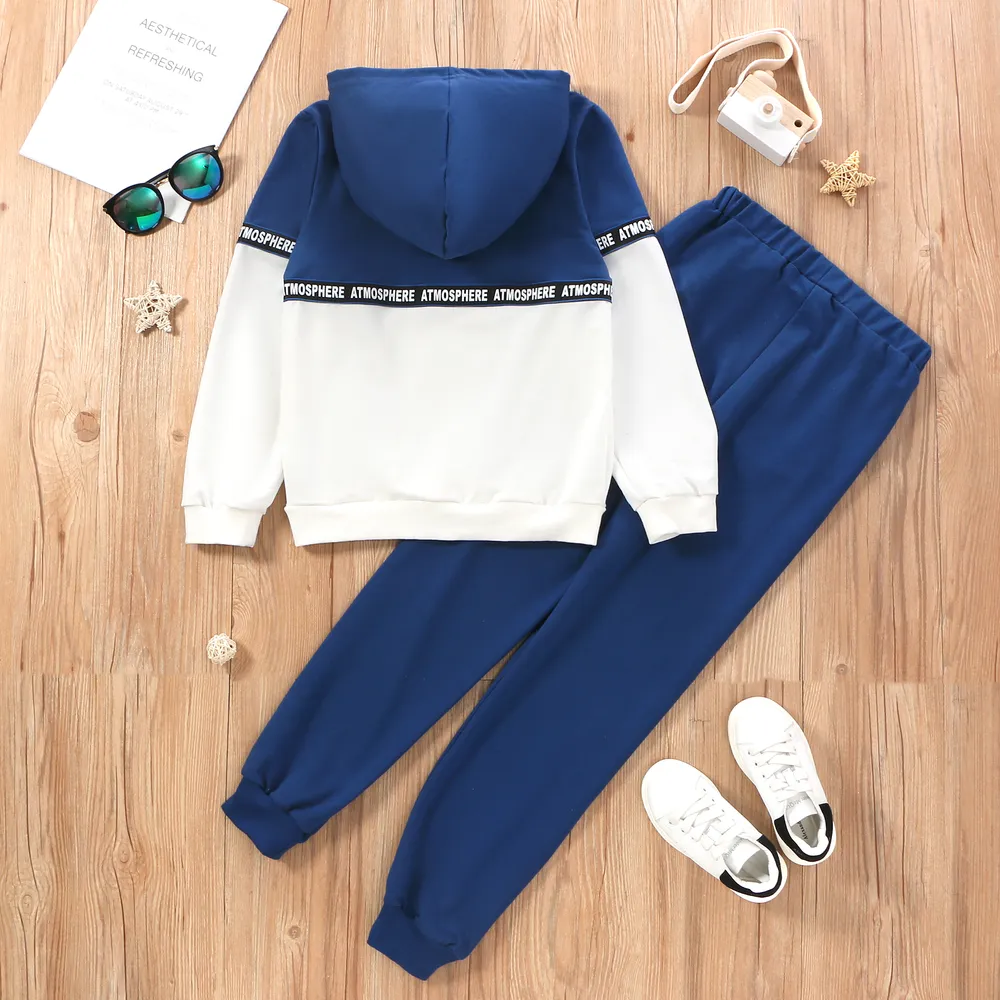 2-piece Kid Boy Letter Print Colorblock Hoodie Sweatshirt and Pants Casual Set big image 3