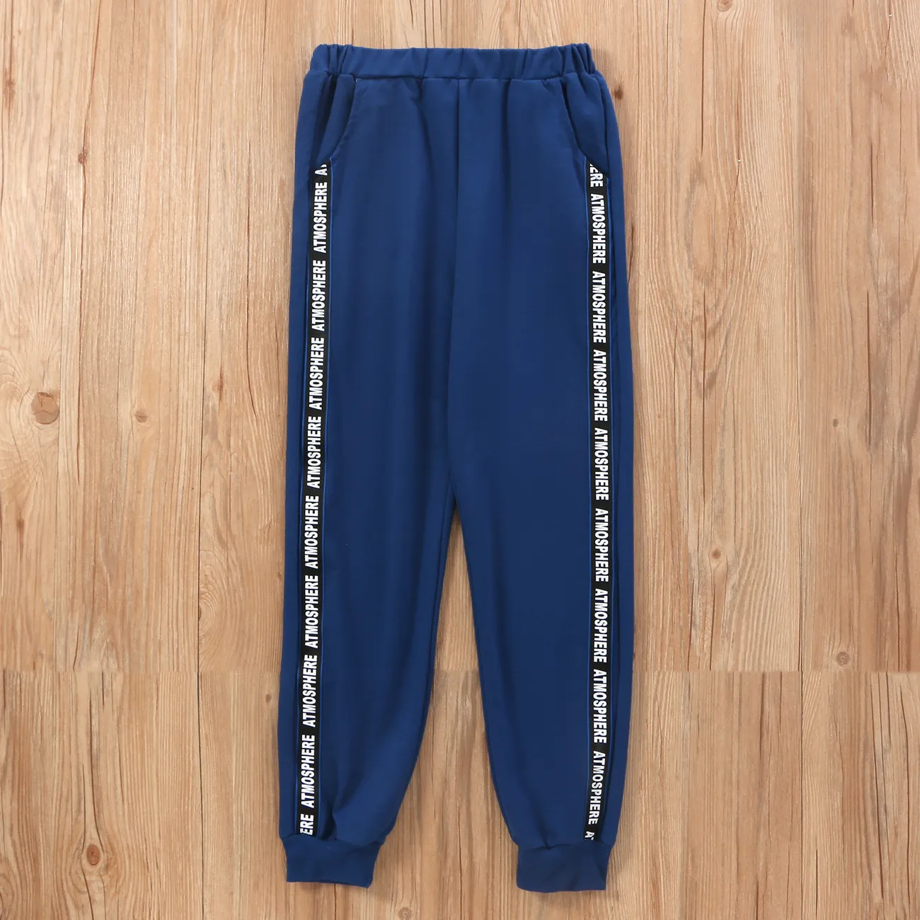 2-piece Kid Boy Letter Print Colorblock Hoodie Sweatshirt and Pants Casual Set Blue big image 1