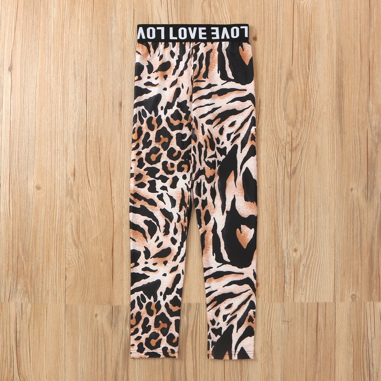 Kid Girl Letter Print Black/Leopard Print Leggings Multi-color big image 1