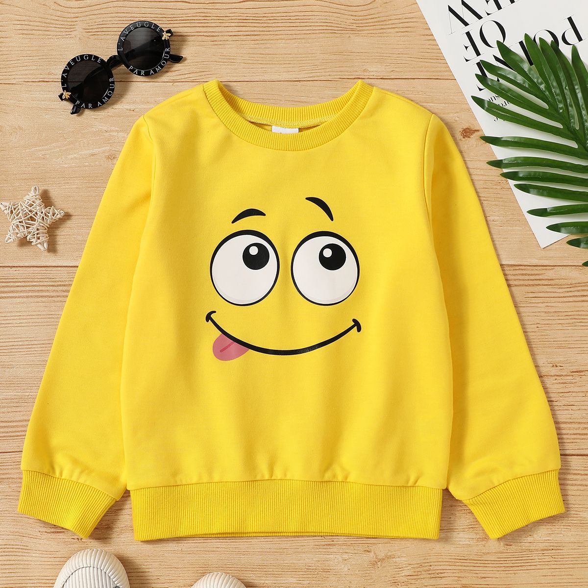 

Kid Girl/ BoyCute Face Graphic Print Pullover Sweatshirt