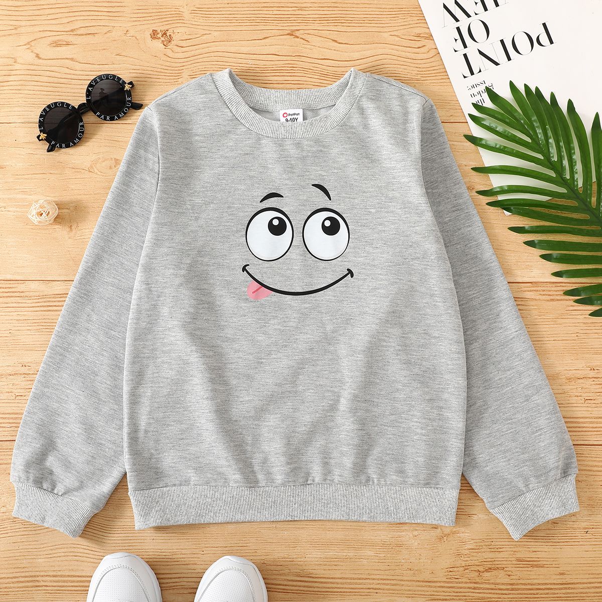 

Kid Girl/ BoyCute Face Graphic Print Pullover Sweatshirt