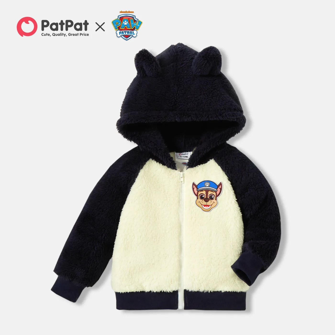 PAW Patrol Little Boy Thickened Thermal Fuzzy Contrast Raglan-sleeve Hooded Coat Dark Blue/white big image 1