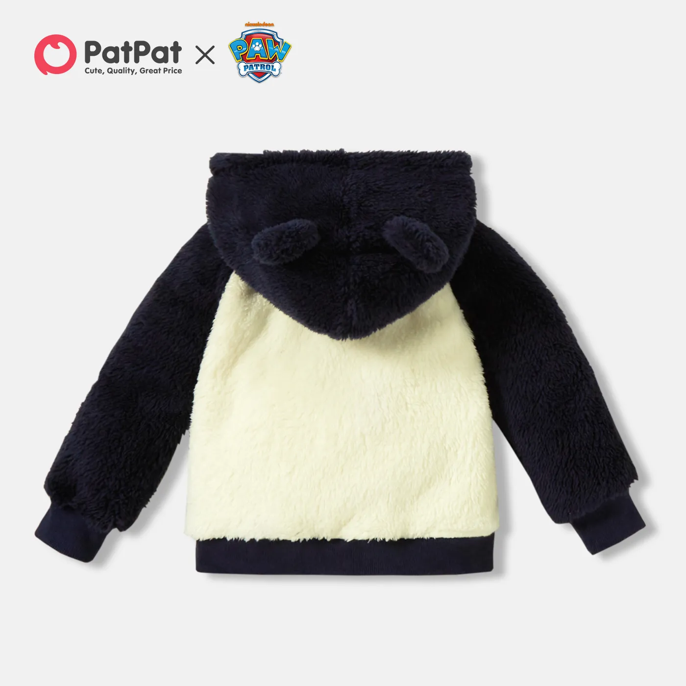 PAW Patrol Little Boy Thickened Thermal Fuzzy Contrast Raglan-sleeve Hooded Coat Dark Blue/white image 3