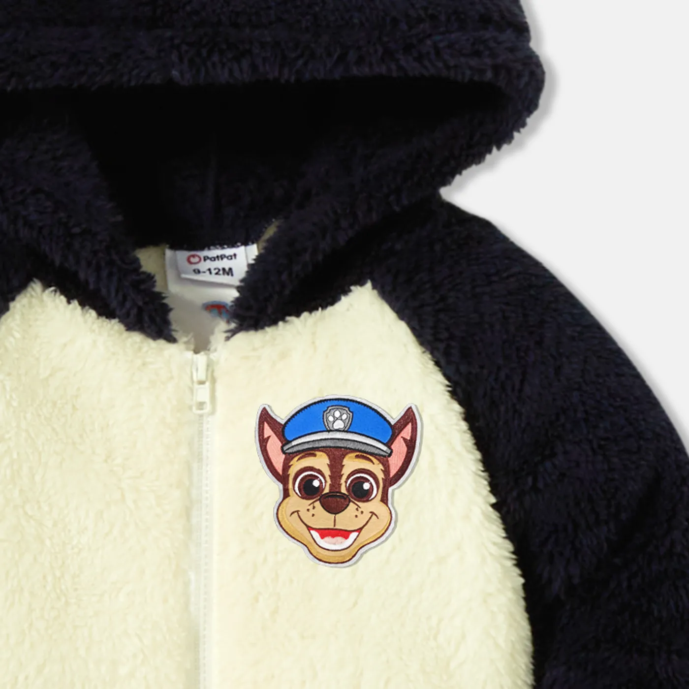 PAW Patrol Little Boy Thickened Thermal Fuzzy Contrast Raglan-sleeve Hooded Coat Dark Blue/white image 2