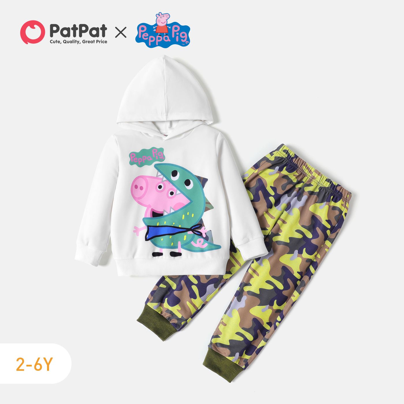 

Peppa Pig 2pcs Toddler Boy Character Print Hoodie Sweatshirt and Camouflage Print Elasticized Pants Set