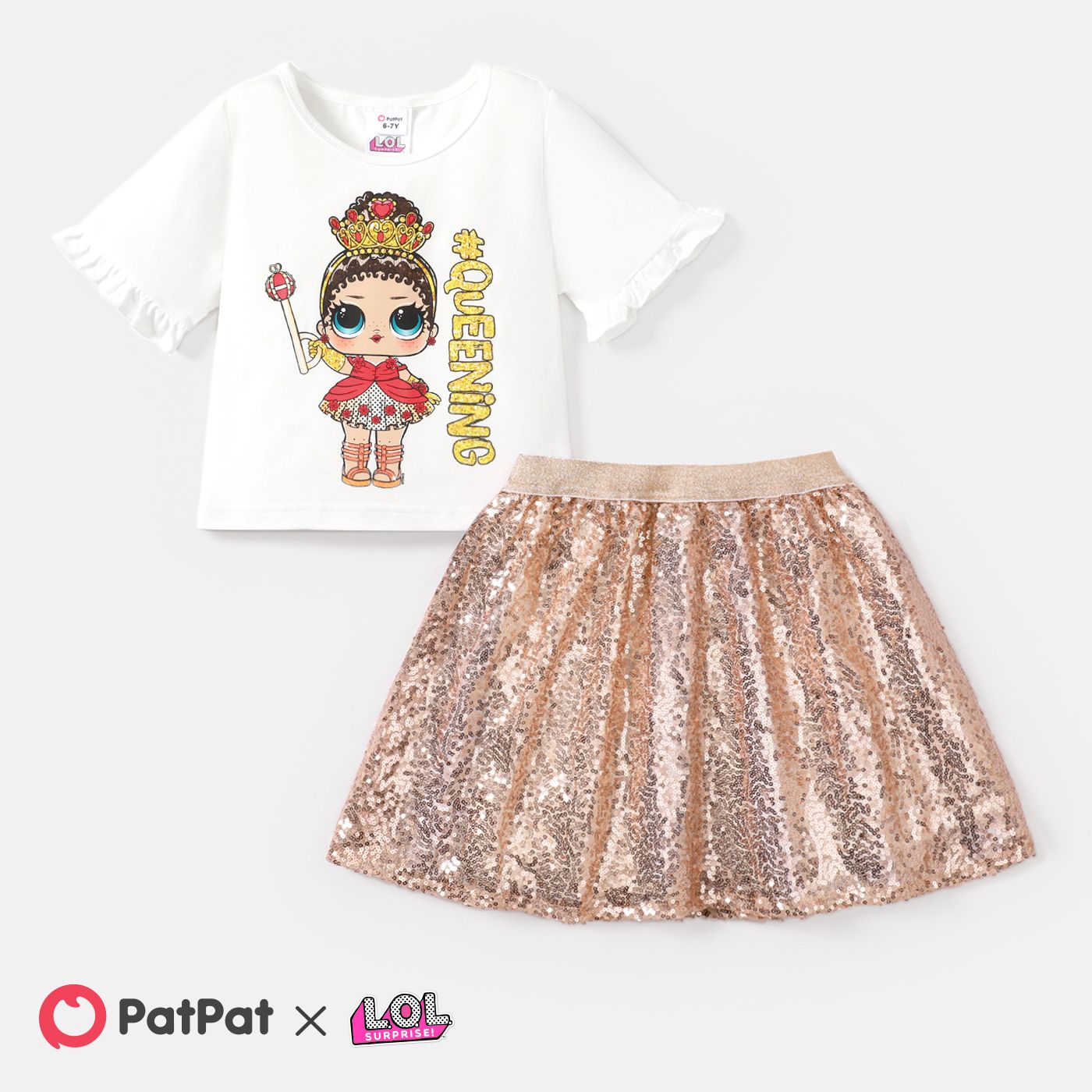 

L.O.L. SURPRISE! 2pcs Kid Girl Character Print Short-sleeve Tee and Sequined Skirt Set