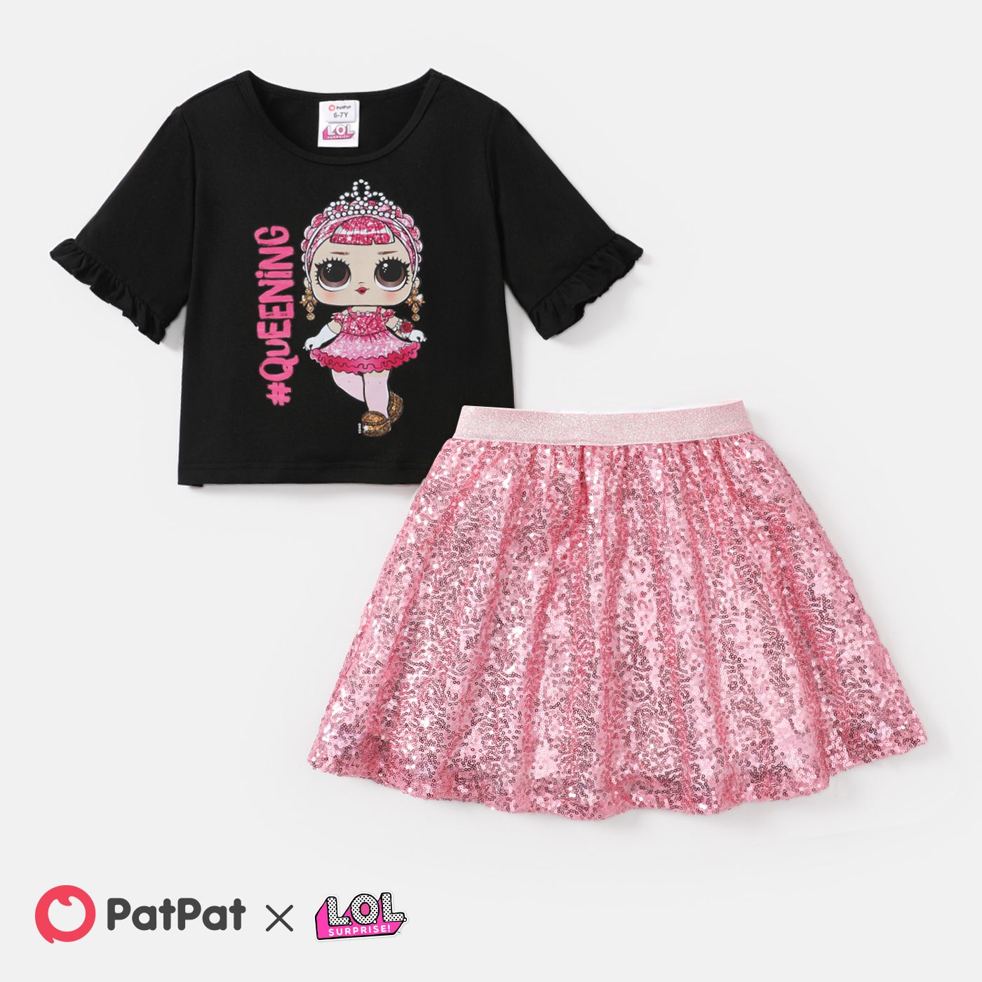 

L.O.L. SURPRISE! 2pcs Kid Girl Character Print Short-sleeve Tee and Sequined Skirt Set