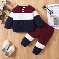 2pcs Baby Color Block Long-sleeve Sweatshirt and Trousers Set  image 1