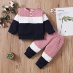 2pcs Baby Color Block Long-sleeve Sweatshirt and Trousers Set Rose Gold