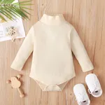 Baby Boy/Girl 95% Cotton Ribbed Turtleneck Long-sleeve Romper Apricot
