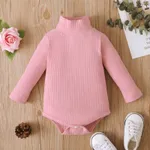 Baby Boy/Girl 95% Cotton Ribbed Turtleneck Long-sleeve Romper Pink