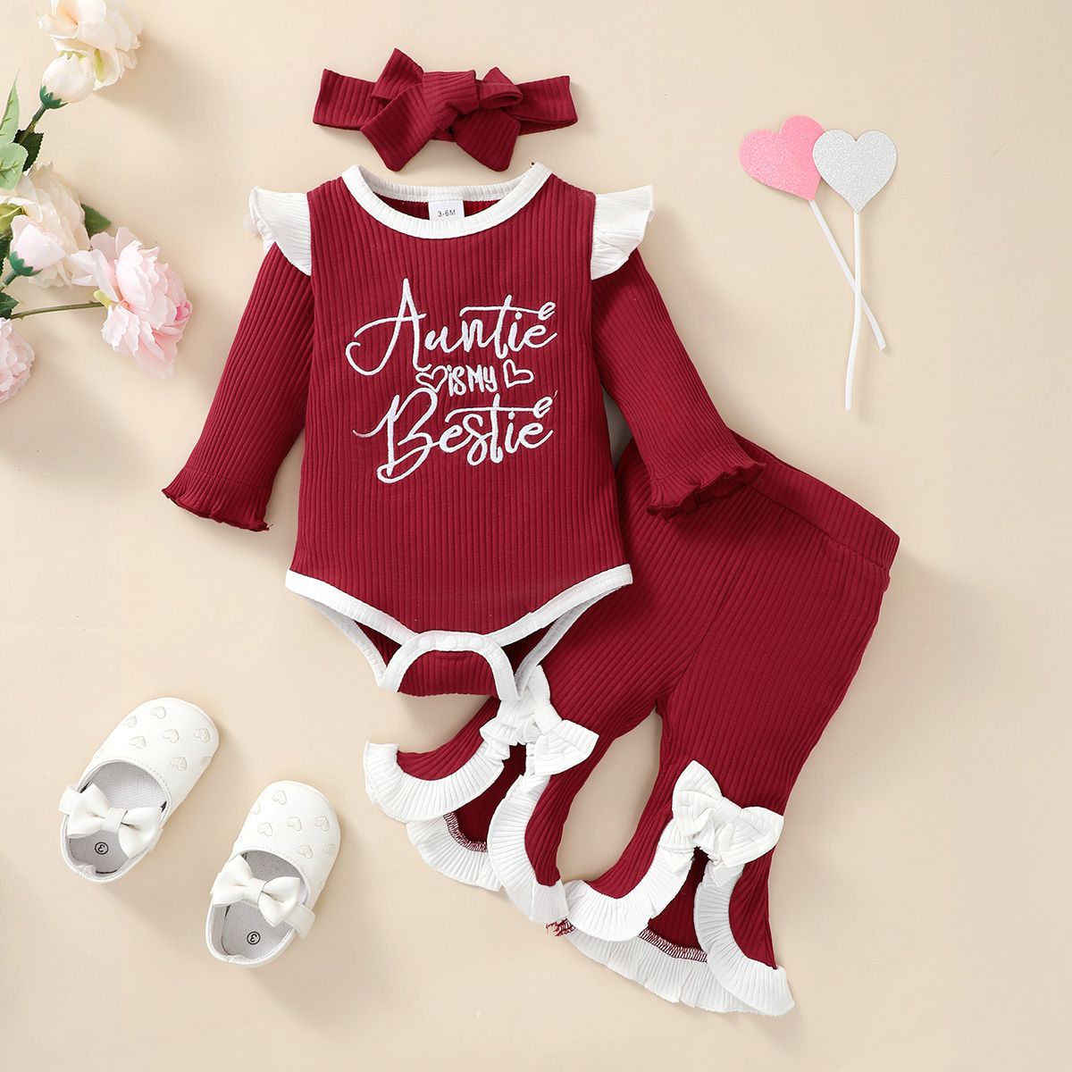 3PCS Baby Girl Sweet Letter Embroidery Fabric Stitching Flared Design Set