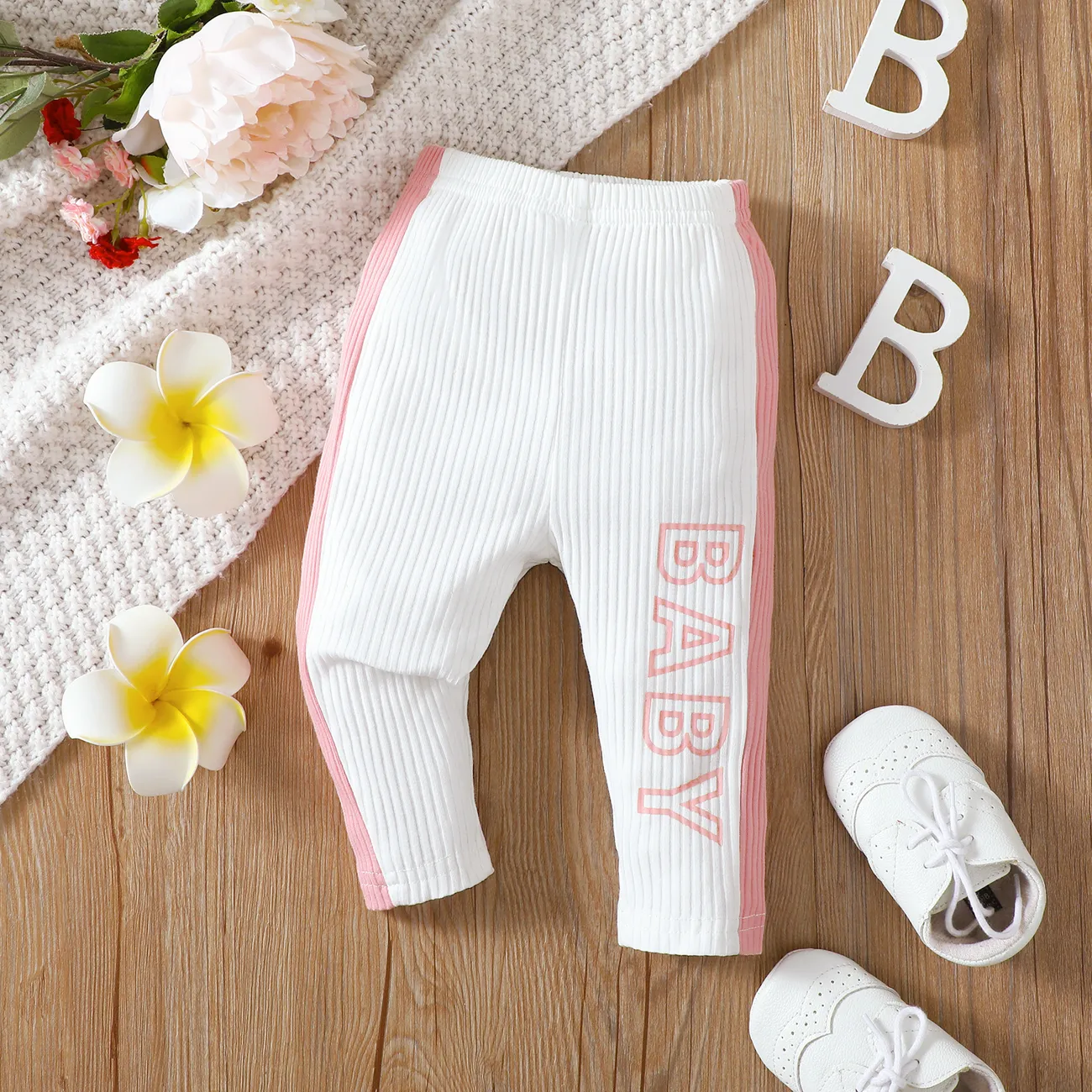 
Baby Girl Color Block Design Casual Letter  Legging Pink big image 1