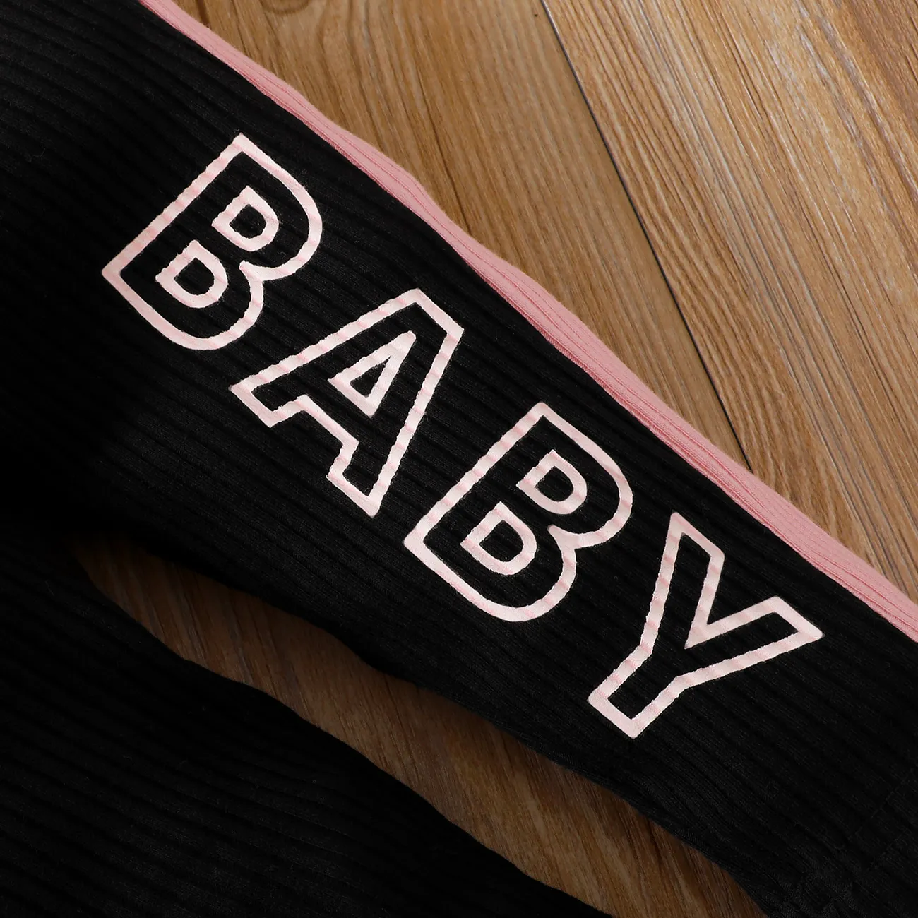 
Baby Girl Color Block Design Casual Letter  Legging Black big image 1