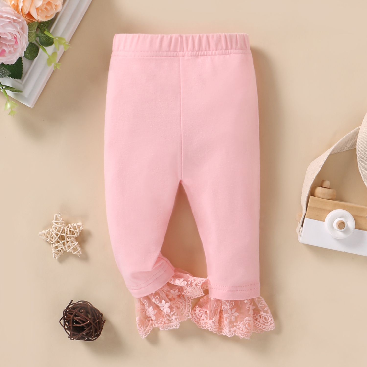 

Baby Girl 95% Cotton Lace Bottom Solid Pants Leggings
