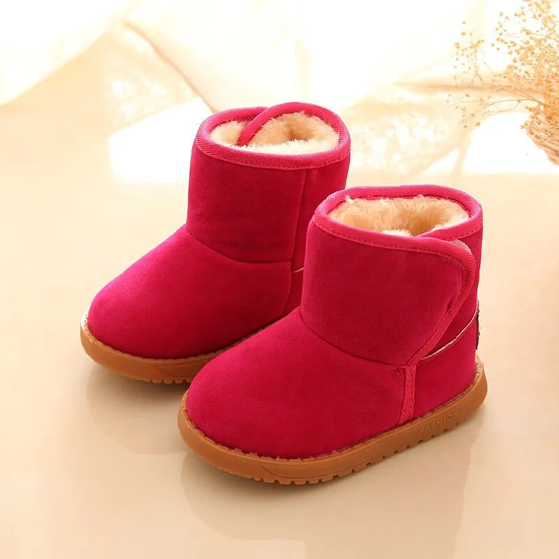 botas para la nieve con forro polar de algodón sólido para niños pequeños Rosa caliente big image 1