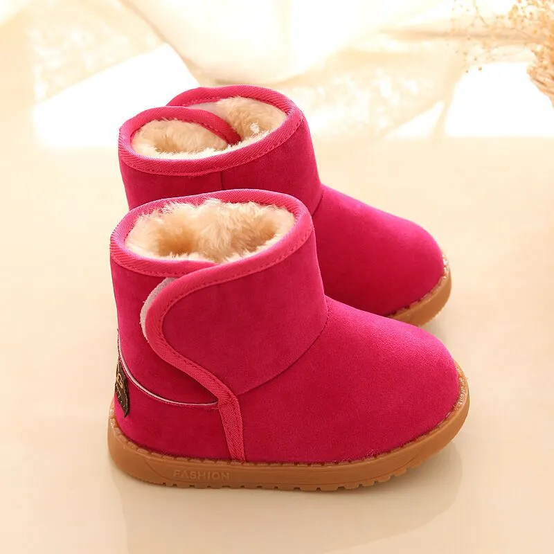 botas para la nieve con forro polar de algodón sólido para niños pequeños Rosa caliente big image 1