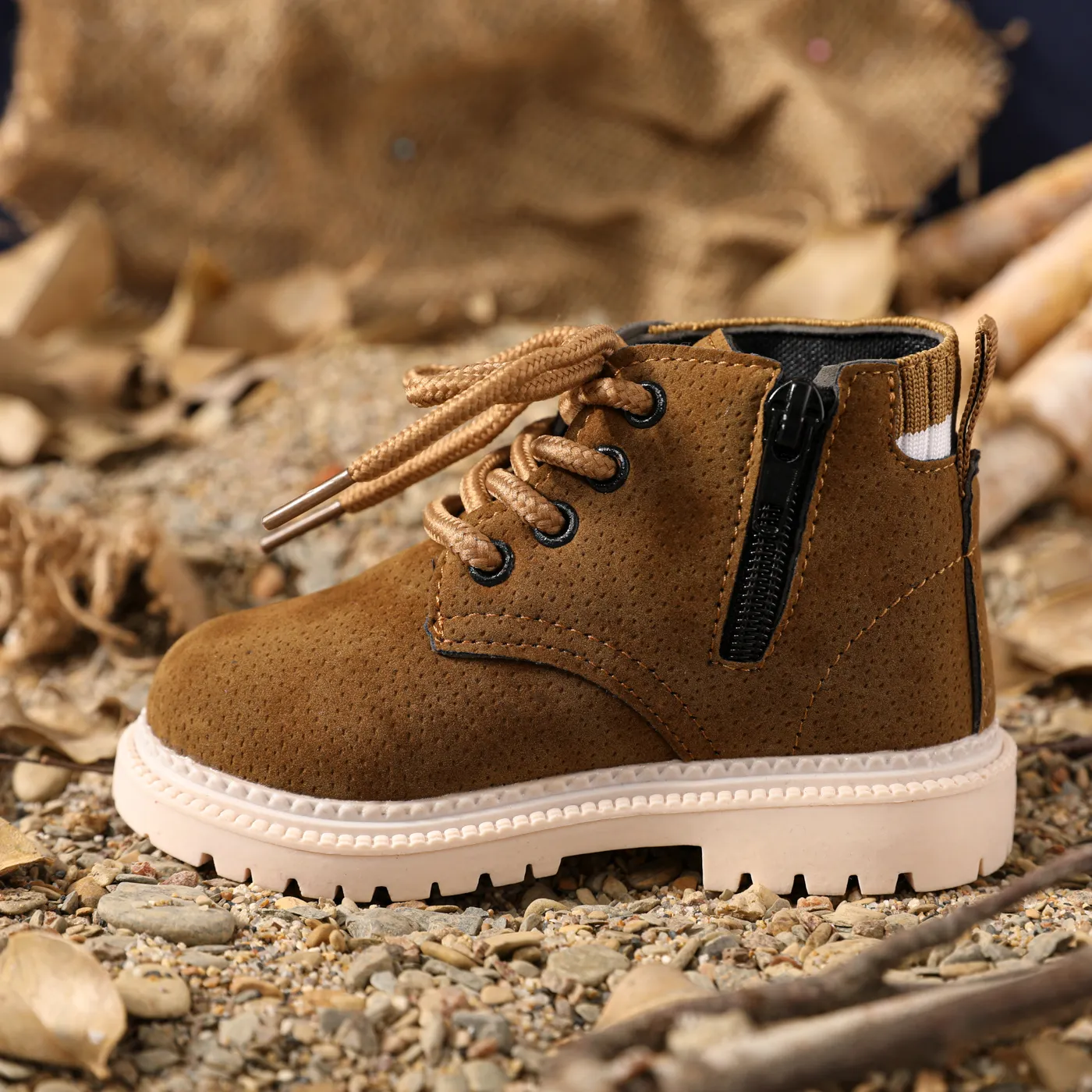 Toddler / Kid Striped Detail Lace-up Front Chelsea Boots Brown image 3