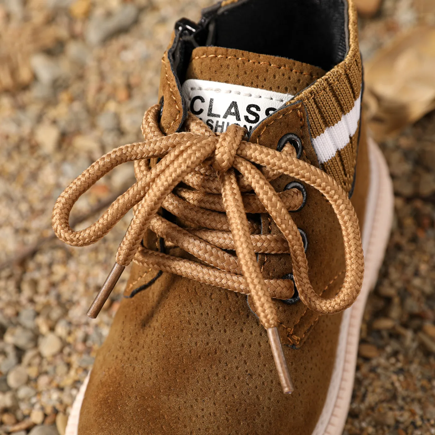 Toddler / Kid Striped Detail Lace-up Front Chelsea Boots Brown image 4