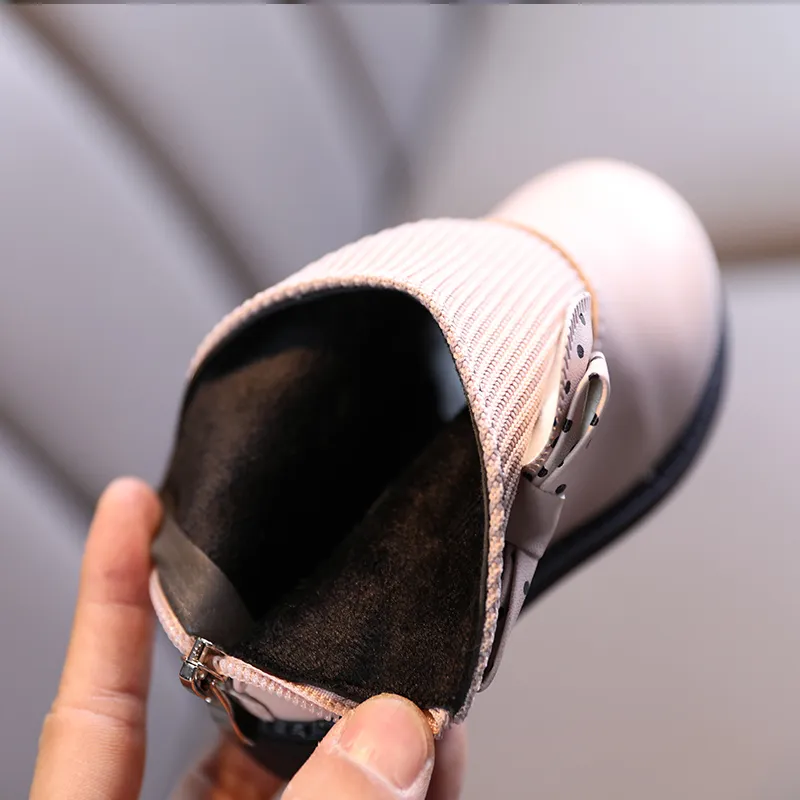 Toddler / Kid Polka Dots Bowknot Decor Back Zipper Knit Splicing Boots White big image 1