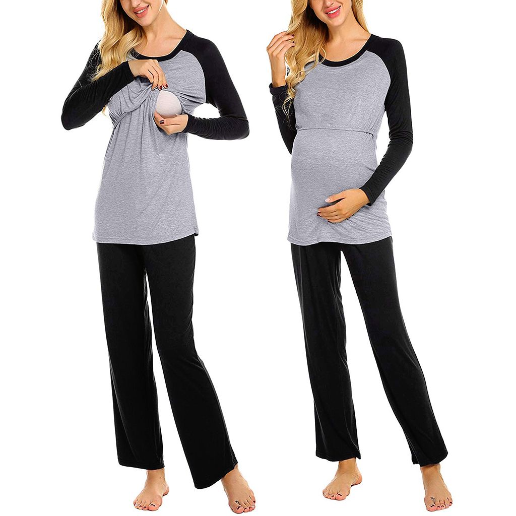 

Cozy Solid Long-sleeve Nursing Pajamas