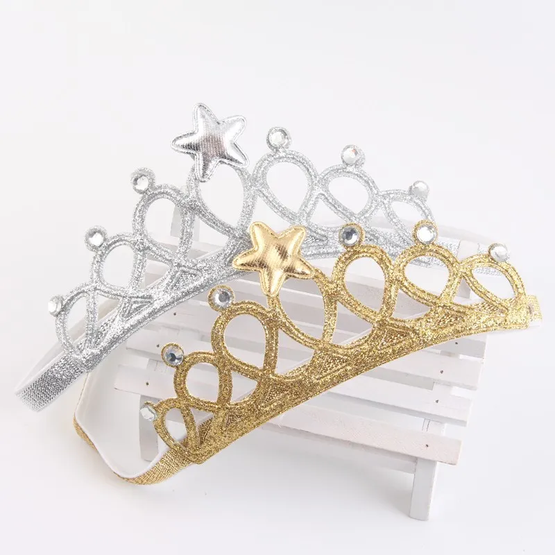 Kids Solid Color Stars Crown Headband Party Crown Headband Ornament Gold image 2