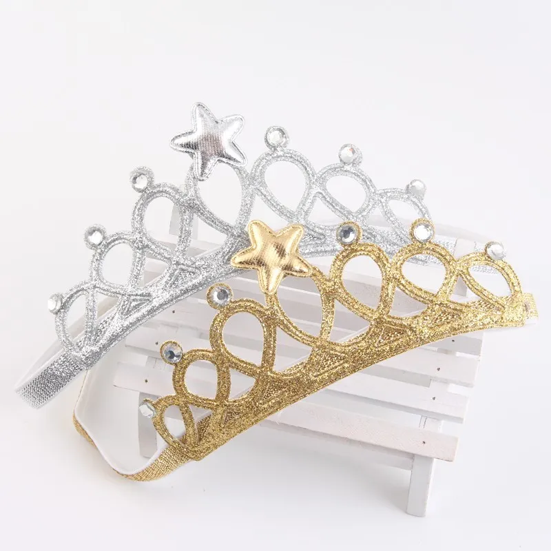 Kids Solid Color Stars Crown Headband Party Crown Headband Ornament Gold big image 1